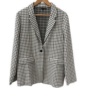 Adrianna Papell Plus‎ Stretch Black & White Checkered One Button Blazer Size CL